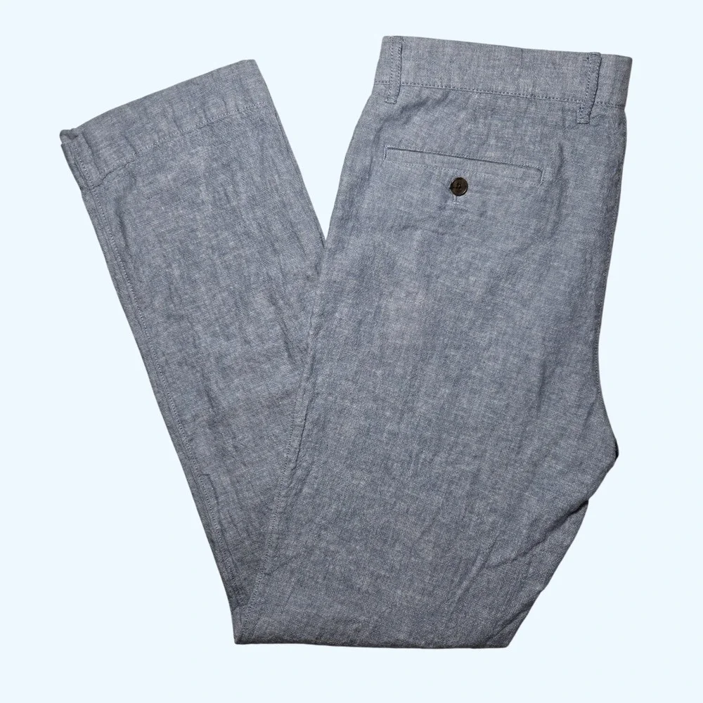 J.Crew Straight Fit Linen Cotton Blend Pants Blue BH747 Mens 32x34 Heathered